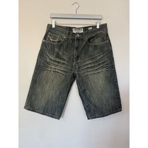 Ecko Unltd Jean Shorts Men's 32 Y2K Rap Hip Hop Distressed Fade Blue-Green